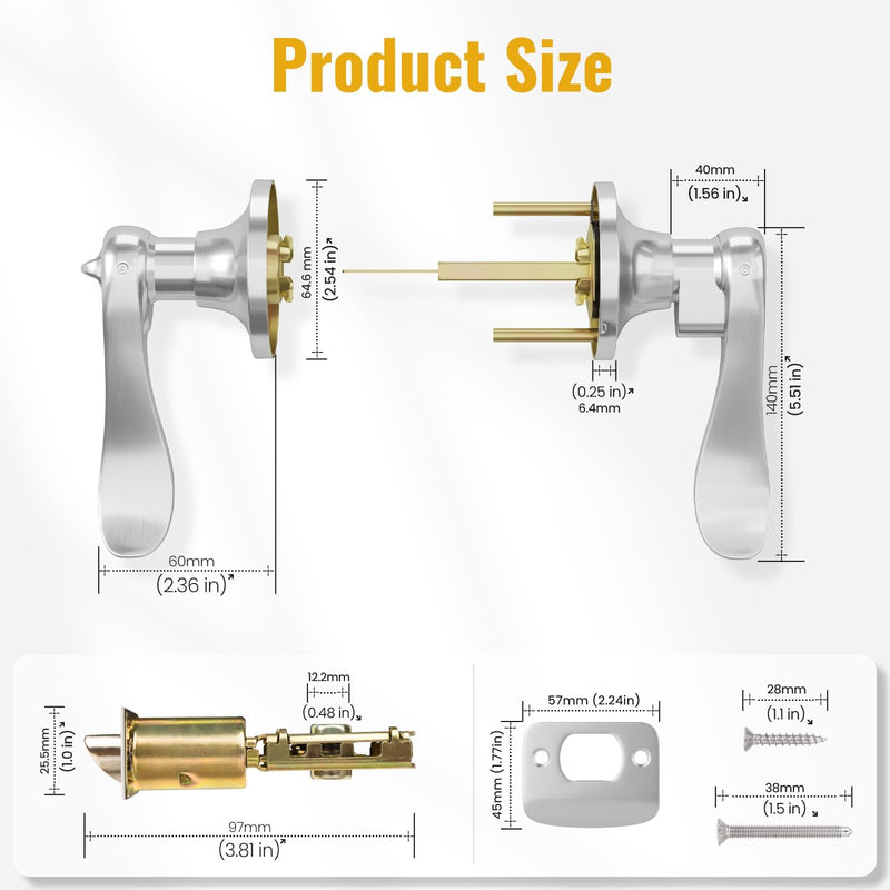 HOSOM 2-Pack Entry Door Lever Handles with Lock & Key, Wave Style Lever Handles, Satin Nickel Finish for Modern Entrance Doors 2 Pack