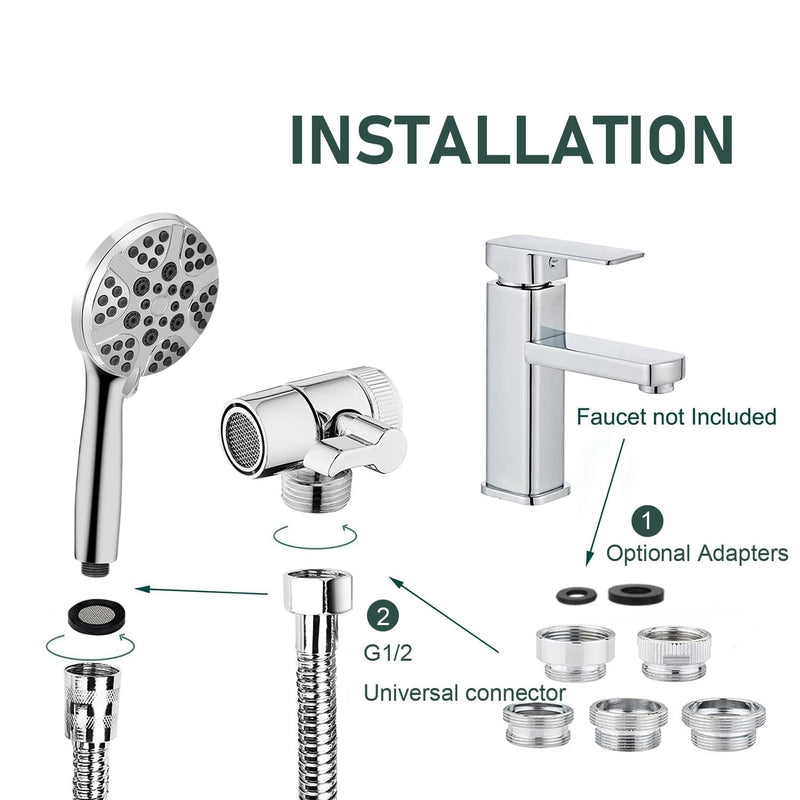 Bathtub Shower Head Sink-Faucet set，Tub faucet spayer attachment with 5 Adapters and 59" Hose for Pet Dog Rinse、 Baby Bath 、Hair washing, ON/OFF Extension for Tub, Utility Sink, Garden and Bathroom