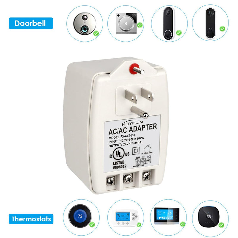 24VAC 40VA Plug in Transformer,Doorbell Transformer Compatible with All of Doorbell，Nest, Ecobee, Sensi and Honeywell Thermostat