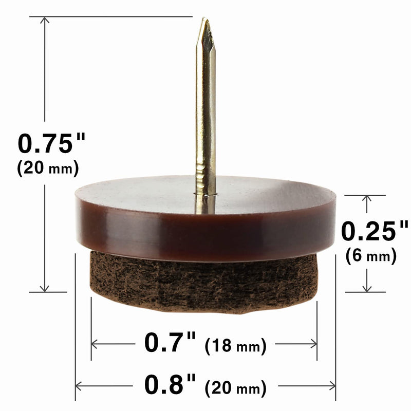 Nail-on Felt Pads X-PROTECTOR 40 PCS - 0.8" Felt Furniture Pads - Brown Chair Leg Floor Protectors - Nail in Furniture Pads for Furniture Legs - The Best Felt Chair Pads for Hardwood Floors (20mm)! 20mm Brown