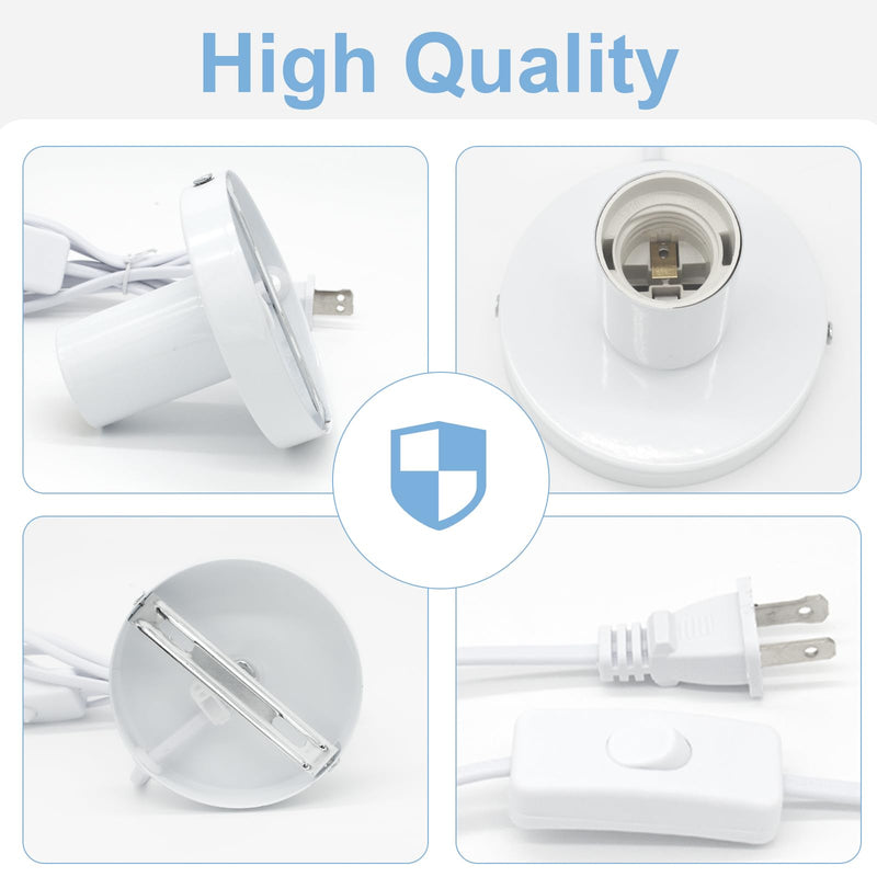 Industrial Table Lamp Base,Small Polished Metal Desktop Lamp Base Only,E26 E27 Screw Light Bulb Holder Base Lamp Replacement Base for Holding Bulb,6 Feet Cord on Off Switch Plug White 1 Pcs