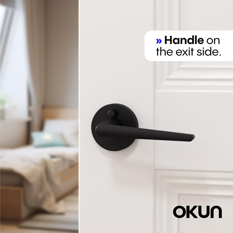 Okun Halo 1-Pack Matte Black Privacy Door Levers – Push Button Lock, Reversible, Sleek Concealed-Mount Design for Bedroom & Bathroom 1 Pack