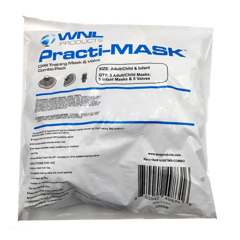 WNL Products 5000TMV-COMBO Adult/Child & Infant CPR Practi-MASK & Valve Combo Pack, 5 Adult/Child, 5 Infant Masks, and 5 CPR Training Valves