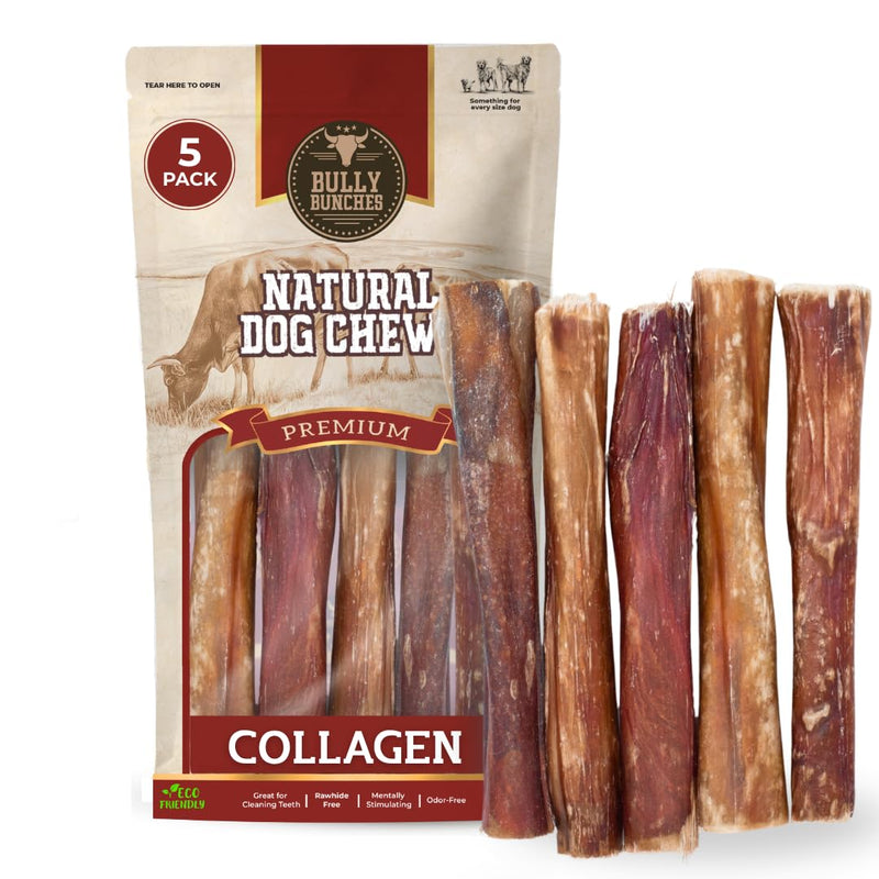 Bully Bunches 6 Inch Collagen Wrapped in Beef Bully Stick | Consistently Sized, All-Natural, Long Lasting Dog Chew | Dental Stick for Avid Chewers (6 Inch, 5 Pack) 6 Inch - 5 Pack
