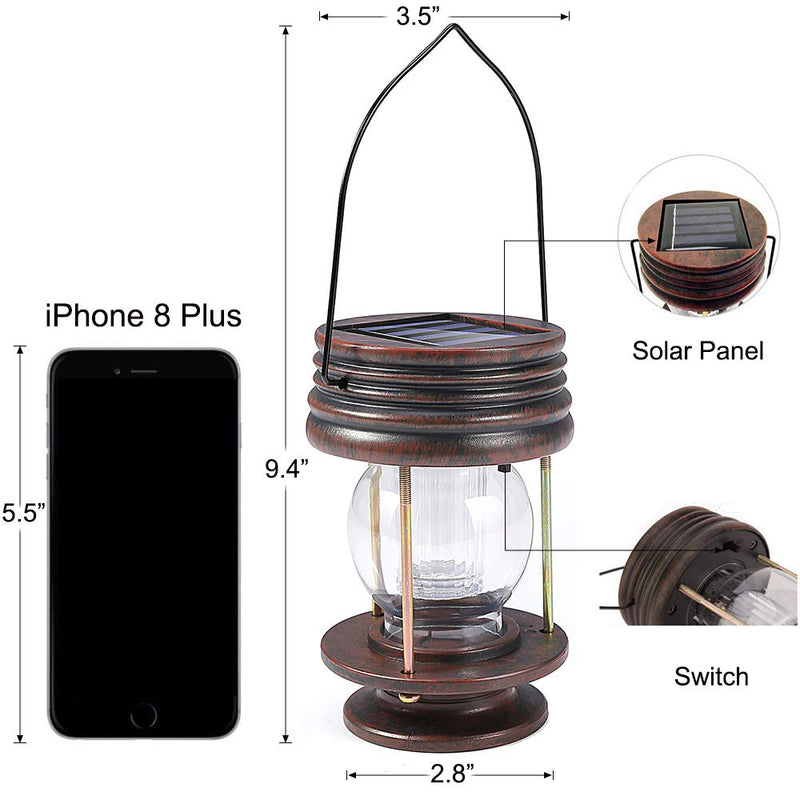 pearlstar Solar Lantern Outdoor Waterproof Hanging Solar Garden Lights - 2 Pack Solar Powered Landscape Christmas Lanterns with Retro Design for Patio, Yard, Garden and Pathway Decor (Warm Light) 5.5''