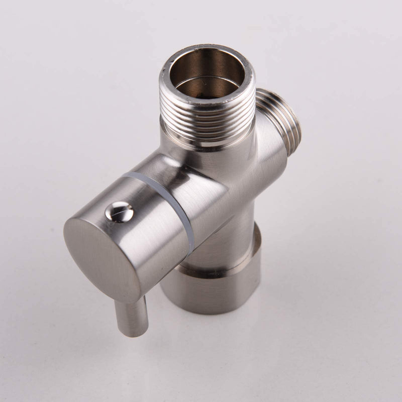 3-Way Solid Brass Brushed Nickel Shower Arm Diverter Valve G1/2 Thread - Universal Bathroom Replacement for Handheld and Fixed Showerheads - Tool-Free Installation Leak-Proof Design