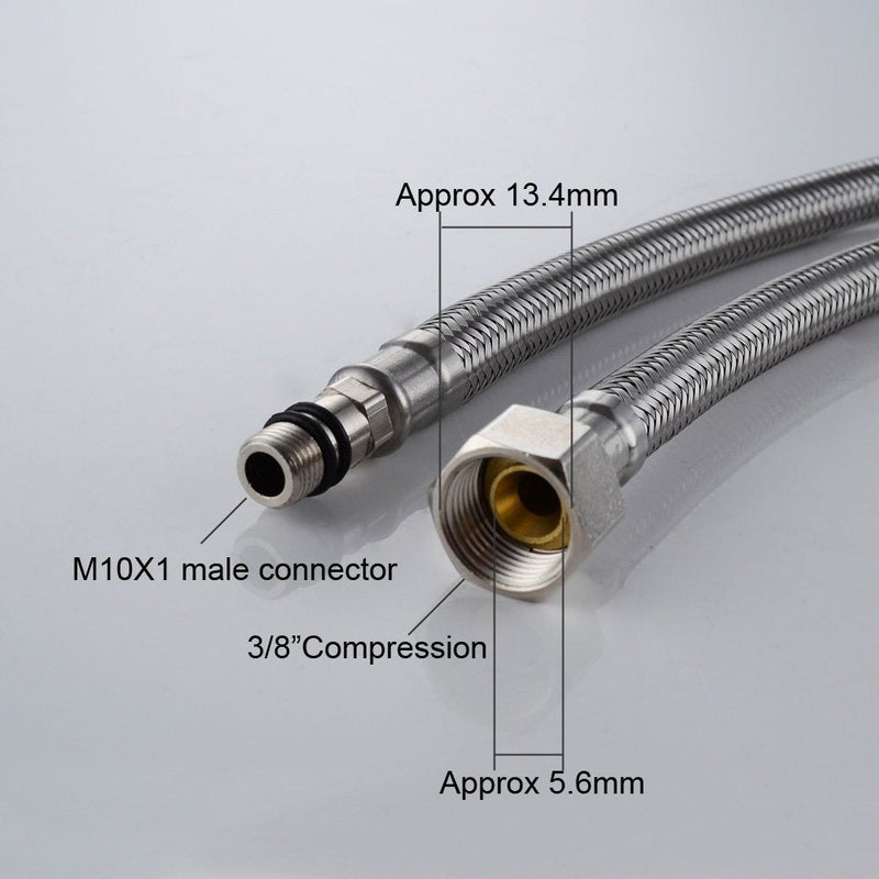 GGStudy 24-Inch Faucet Connector Braided Stainless Steel Supply Hose 3/8-Inch Female Compression Thread x M10 Male Connector One Pair 24inch