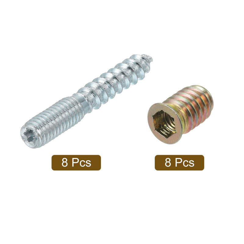 uxcell M8x50mm Hanger Bolts, 8pcs 31mm Wood Dowel Screw Self-Tapping Screw with 8pcs M8x20mm Threaded Insert Nuts Interface Hex Socket Drive, for Joint Furniture Legs 8