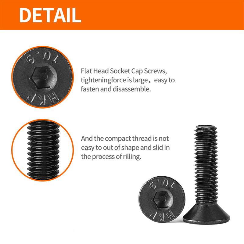 M3 x 6mm 8mm 10mm 12mm 16mm Flat Head Socket Cap Screws Countersunk Bolts, 10.9 Grade Alloy Steel, Black Oxide Finish, Metric Allen Hex Drive, Fully Threaded, Assortment Kit 250PCS M3 x 6/8/10/12/16mm(250PCS)