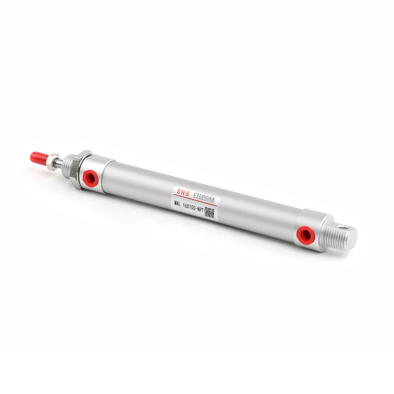 SNS Pneumatic 16mm Bore 100mm Stroke NPT1/8 Aluminum Alloy Mini Air Cylinder Double Action MAL16x100 MAL16*100-NPT