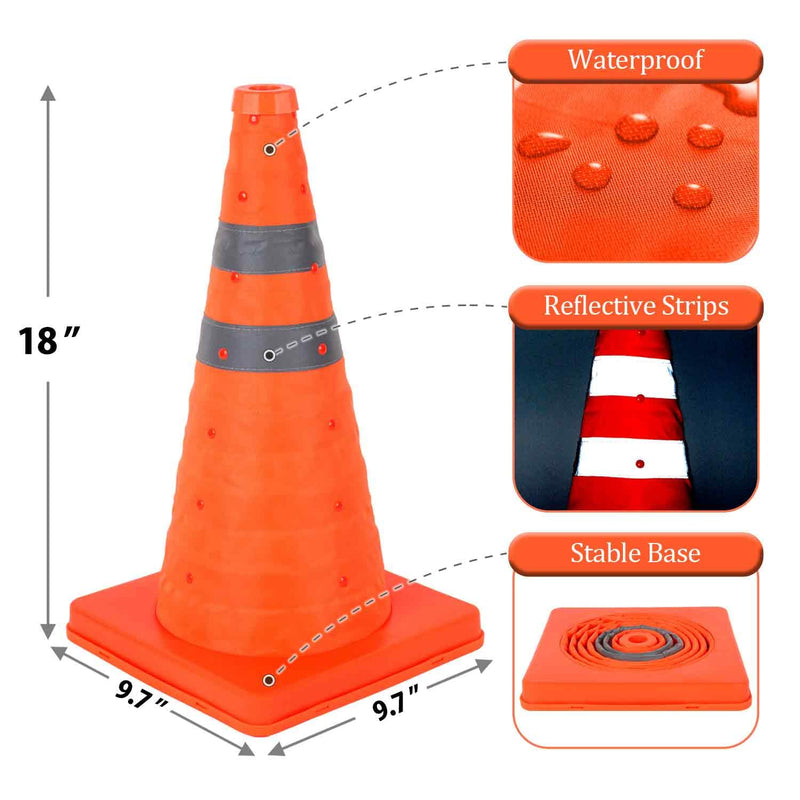 18 inch Collapsible Traffic Cones, Safety Cones with Reflective Collars, Multi Purpose Pop Up Extendable Road Safety Cone by GUARDLEAD 18 inch 1