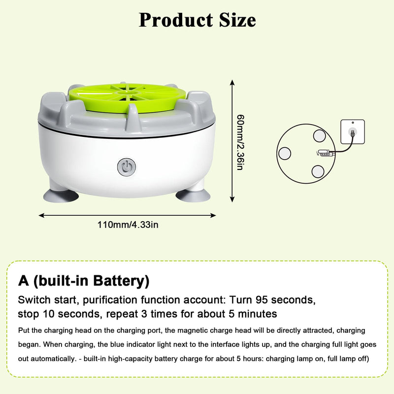 Fruit and Vegetable Cleaning Machine, 5-Min Rapid Fruit Vegetable Meat Purifier with Suction Cup Base - Wireless Charging Portable Food Cleaner for Fruits, Veggies, Rice, Meat (White)