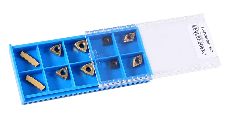 Accusize Industrial Tools 2 Pc of Each Kind of Carbide Inserts for 2387-2003, CVD Coated and Tin Coated, Total 10 Pieces, 2387-2003inserts | 10-Piece Replacement Set, 2 Each MGMN200, 11ER A60, WCMT2.52, CCMT21.51, DCMT21.51, 2387-2003INSERTS