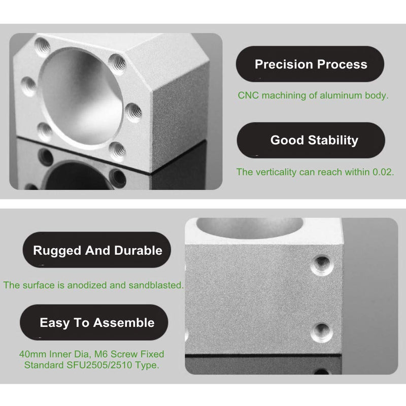 Ballscrew Nut Housing for SFU 2505 / SFU 2510, DSG25H Ball Screw Nut Housing Seat Mount Bracket Holder Base for CNC Router Milling Drilling