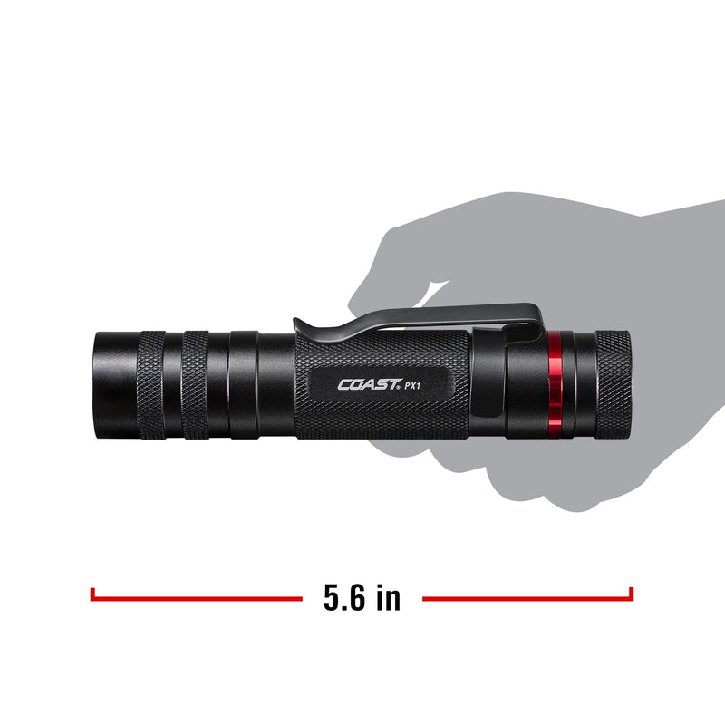 Coast PX1 565 Lumen Pure Beam Focusing LED Flashlight with Twist Focus and Adjustable Pocket Clip