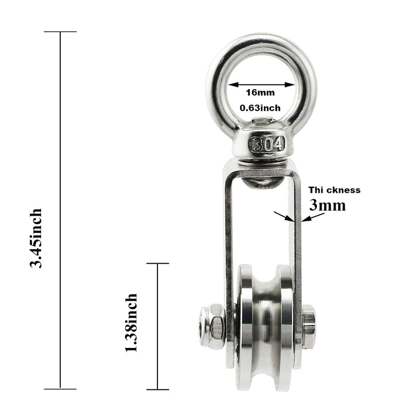 heyous 2pcs U Type Swivel Pulley 304 Stainless Steel Duplex Bearing Detachable 360 Degree Rotation Heavy Duty Traction Wheel