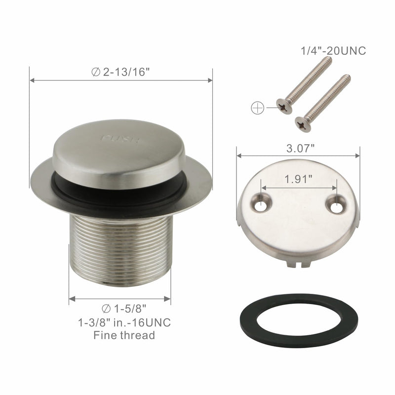 Tubular Bath Tub Drain Kit 1-1/2" with Brushed Tip-Toe Bathtub Drain Stopper, Welsan Touch-Toe Bath Plug Waste and Overflow Face Plate, PVC Plastic Pipe (Brushed Nickel)