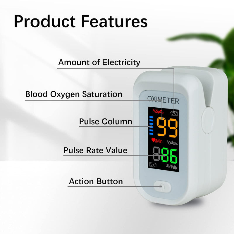 Pulse Oximeter Fingertip Blood Oxygen Saturation Monitor, Oximeter Finger Pulse Oximeter(SpO2 and PR), LED Screen with Lanyard [White]