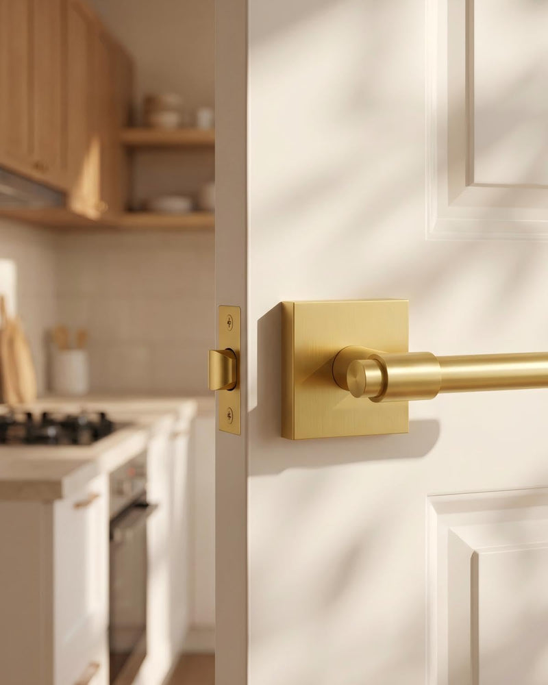 Goldenwarm Gold Closet Door Handles, Zinc Alloy Brushed Gold Door Handles Interior for Closet, Hallways, Heavy Duty Passage Door Handle, Reversible Lever Door Handle 1 Pack