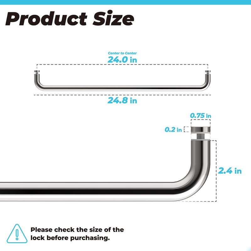 PalpitateC 24" Glass Shower Door Towel Bar fit for Commercial and Residential Glass Doors, Stainless Steel Sliding Shower Door Handle with Chrome Surface Treatment, 1 Pack