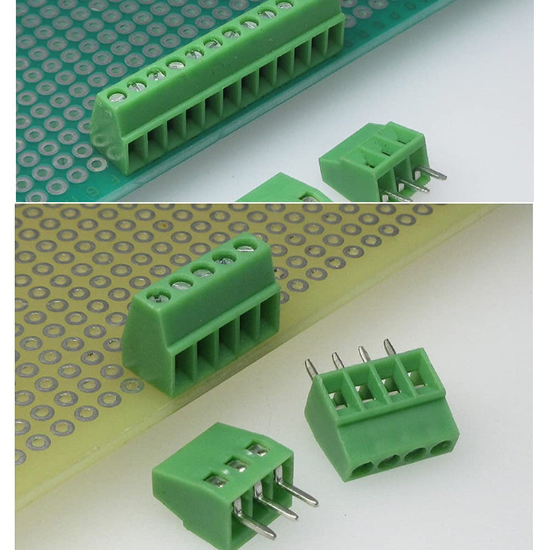 50PCS 2.54mm 0.1" Pitch PCB Mount Screw Terminal Block Connector, 2P 3P 4P Terminals 150V 6A for 26-18AWG Cable