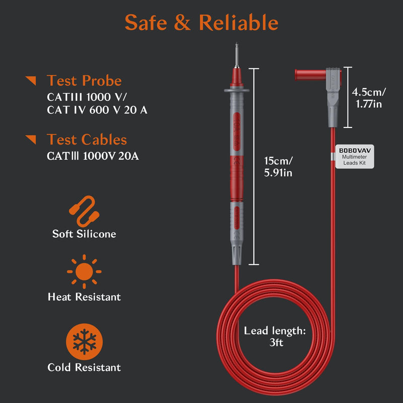 Multimeter Leads Kit, 24PCS Non-Slip Test Leads Set with Flexible Silicone Extension Leads, 8 Interchangeable Probe Tips and Alligator Clips, Cat III 1000V for Electricians & Auto Repair