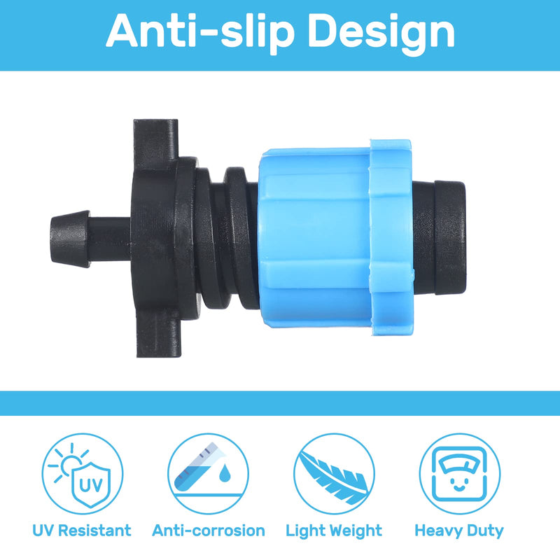 Frienda 50 Pcs Drip Tape Connector, Drip Tape Fittings, Drip Irrigation Tubing Coupling Barbed Locking Fitting Kit, Drip Irrigation Tools Twist Locks 1/4" Barb for 5/8" Drip Tape Sprinkler