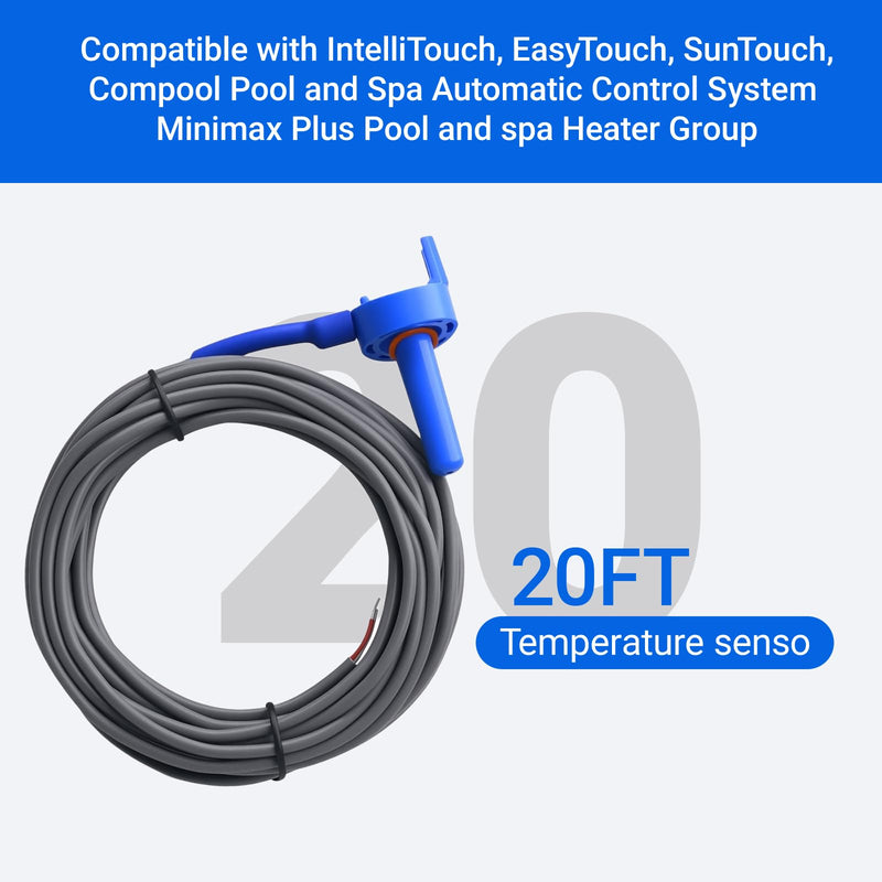 520272 Pool Temperature Sensor Thermistor Air/Water/Solar Replacement Kit for Pentair Jandy Pool/Spa Heater System Temperature Sensor 20 Feet Cable 2 Pack