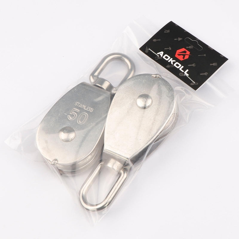 M50 Single Pulley Snatch Block Lifting Crane Heavy Duty Swivel Hook 304 Stainless Steel, 3/8" Rope x 2" Sheave, 800 lbs Load (M50-2PCS) M50 (2PCS)