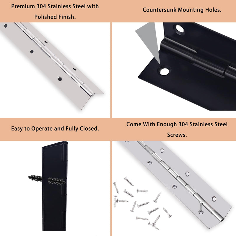 Piano Hinge 36" x 1" Stainless Steel Continuous & Piano Hinge Heavy Duty Piano Hinges, 0.04" Leaf Thickness, 0.5" Knuckle Length, Screw Included 36IN