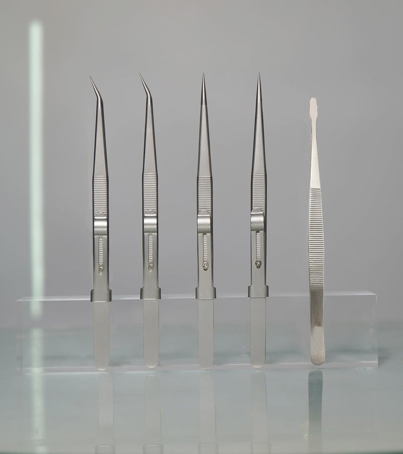 5Pcs Precision Tweezers Set, Flat/Pointed/Curved Angled Locking Long Tweezers for Crafts, Medical Surgical, Lab, Soldering, Jewelry Crafting, Watch & Electronics/Car Repair,Splinter Removal