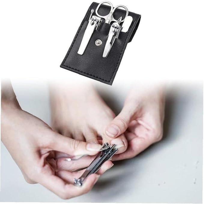 Grooming Set, Nail Clippers, Ear Picks, Tweezers, Stainless Steel, PU Leather Bag, Sharpness, Durability, Nail Care, Foot Care, Portable, Unisex, Travel, Business Trip, 7 Piece Set (Black) - NewNest Australia
