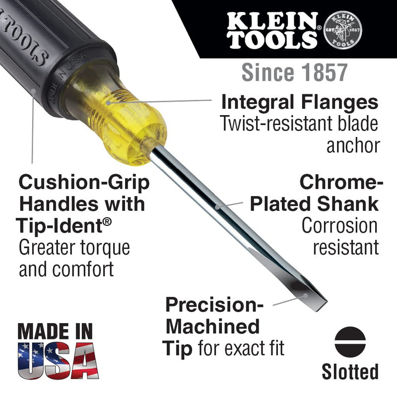 Klein Tools 608-8 Mini Flathead Screwdriver, 1/8-Inch Cabinet Tip with 8-Inch Round Shank, Made in USA 1/8-Inch Tip One Size