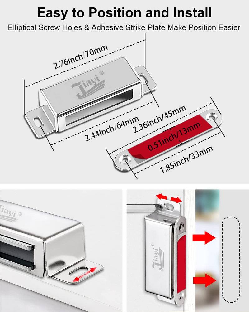 Cabinet Magnets Heavy Duty Jiayi 4 Pack Magnetic Door Catch 66 lbs Magnet Door Latch Kitchen Cabinet Magnets for Closure Cupboard Door Magnetic Catches for Kitchen Wardrobe Door Closer Closet Closure 66lb- 4Pack Silver