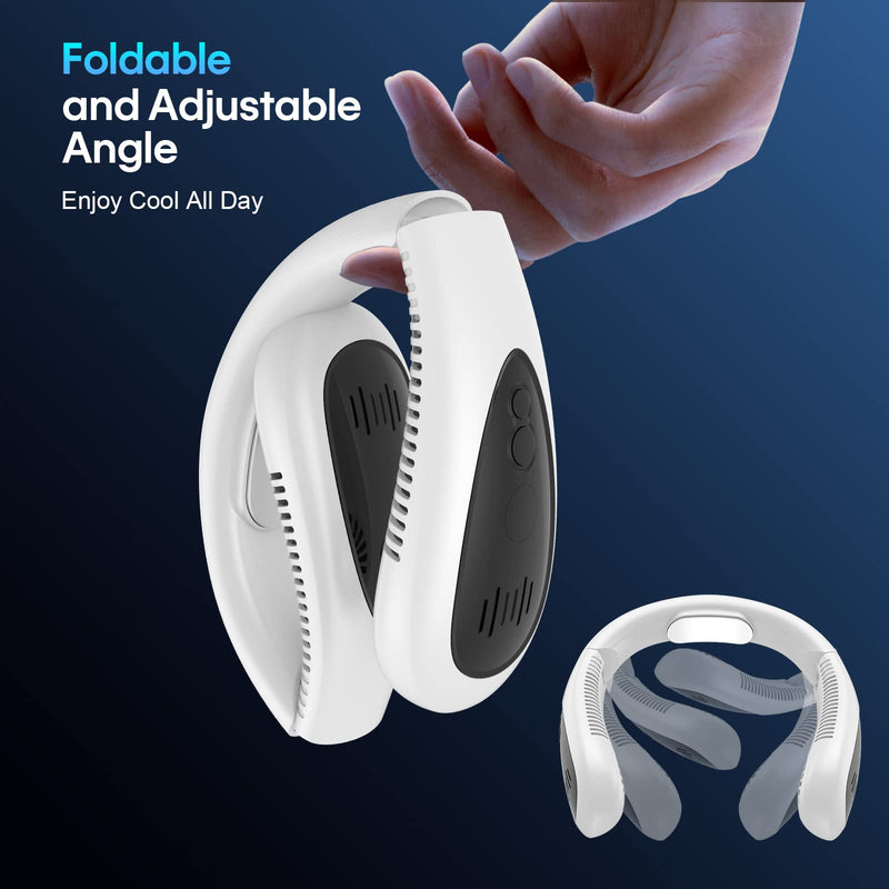 Neck Fan, 5000mAh LED Display Foldable Neck Fans Portable Rechargeable, with 3 Speeds Adjustment and Heat Sink Aluminum Sheet, Hands Free Personal Fan,USB Powered, Portable Neck Fan for Travel Outdoor