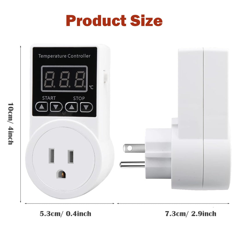 Digital Thermostat Plug Socket, Only Celsius Display LCD Screen Temperature Controller with Waterproof Sensor Probe, Heating Cooling Temperature Switch Outlet for Reptile Greenhouse Terrarium
