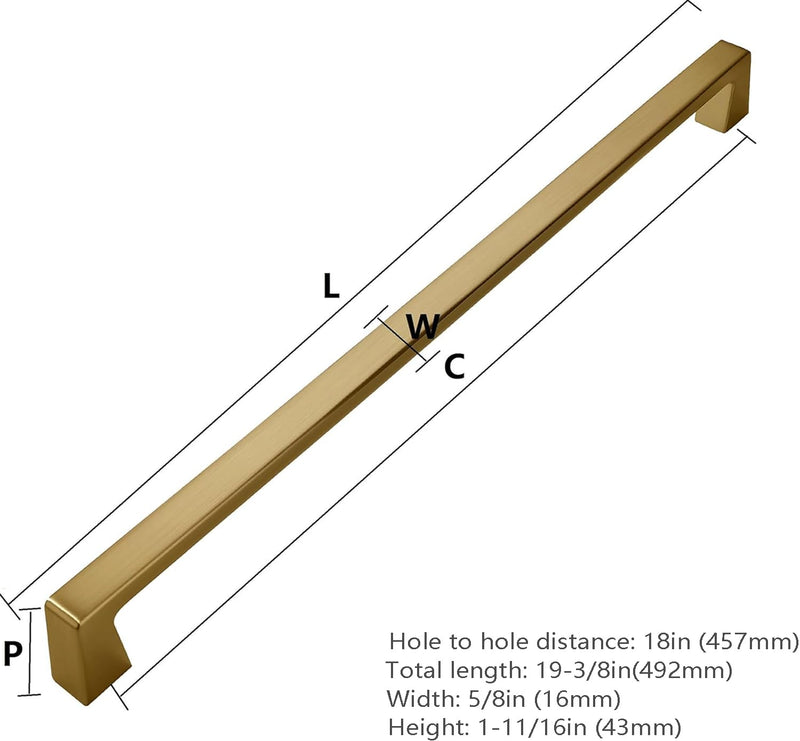 khtumeware 1 Pack Appliance Pull 18 Inch Brushed Brass Cabinet Pulls Brushed Gold Cabinet Pulls - Gold Drawer Handles Modern Dresser Drawer Hardware Zinc Alloy Pulls for Kitchen Appliance Pull 18 inch hole center