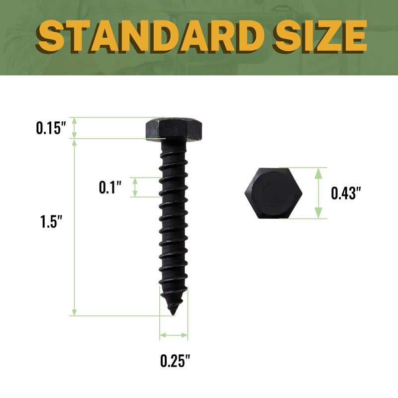 LIONMAX Lag Screws Bolts 1/4" x 1-1/2 Inch, 35-PCS, Stainless Steel Black Lag Bolt, Hex Head Wood Screws 1/4" x 1-1/2"