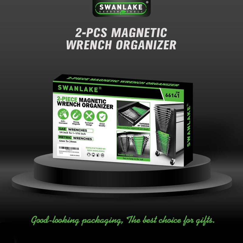 Magnetic Wrench Organizer 2-piece, Wrench Rack Tool Trays SAE (1/4" to 1-1/16"), Metric (6mm to 24mm), 32-Slot Drawer Storage Tools, Wrench Set Holder 32 Slot