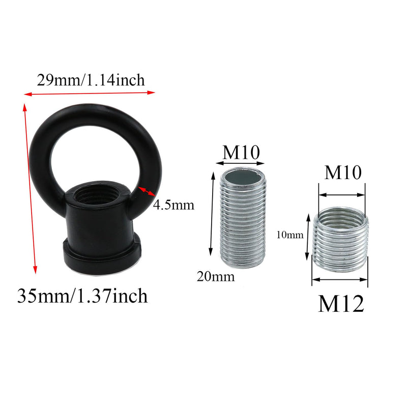 M10 Thread Ring Type Internal Thread Eye Nut Hardware Ring Pendant Lamp 4 Bolts with 4 External M10*20 Hollow Screws +4 M10 to M12*10 Conversion Screws