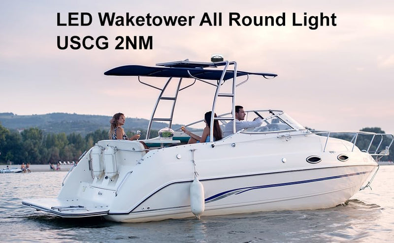 LED Waketower All-Round 360 Degree White Boat Tower Light,Anchor Light,Bimini Top,USCG Certified 2NM, DC 10-30V