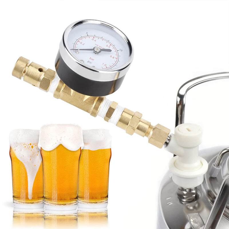 Beer Brew Adjustable Pressure Relief Valve, 0-15psi CO2 Regulator Ball Lock Connector with Gauge for Home Brewing Beer