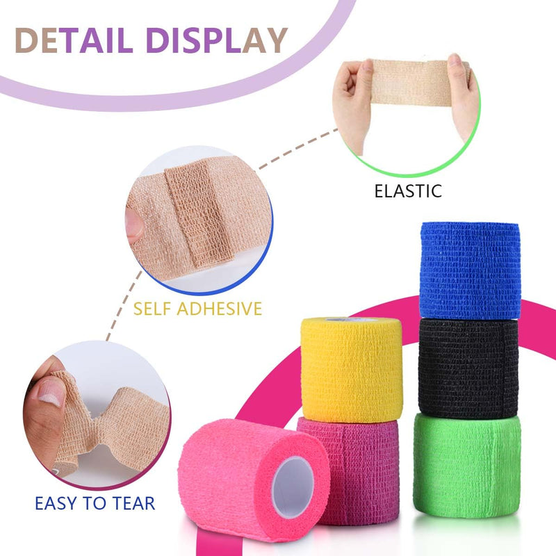 15 Pack 2 Inch x 5 Yards Self Adhesive Bandage Breathable Cohesive Bandage Wrap Rolls Elastic Self-Adherent Tape for Stretch Athletic, Sports, Wrist, Ankle 15 Count (Pack of 1) Colorful
