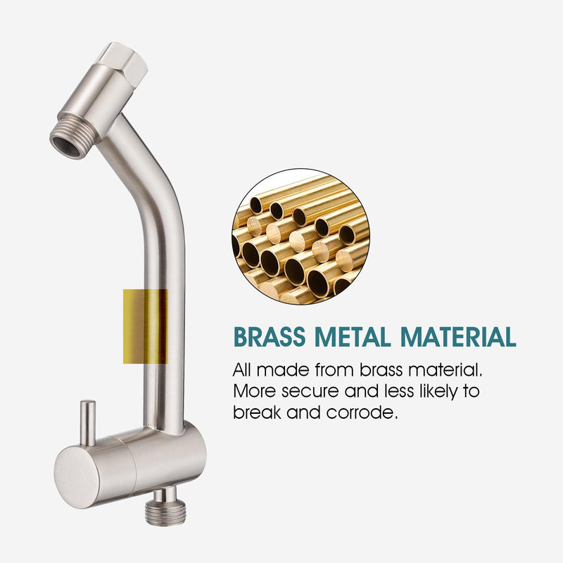 PDPBath Brass Shower Arm Diverter with Adhesive Handheld Holder for Easy Reach, Upgrade Low 3-Way Diverter with Pause Setting, G1/2 Universal Connection - Brushed Nickel