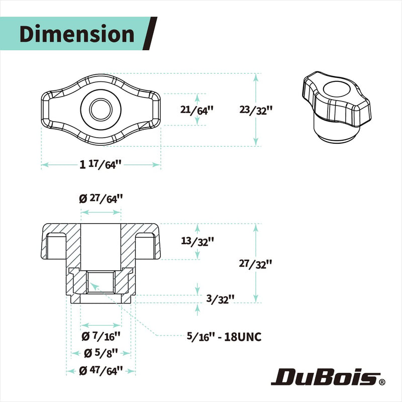 DuBois 5/16"-18 Wing Knobs 10 Pack, Clamping Knobs with Steel Insert for T Track Bolts, Thumb Screw Threaded Knobs for T Track Accessories, Feather Boards, Woodworking Jigs and Fixtures (51004) 7/8" Depth 5/16-18 Thru Hole Black