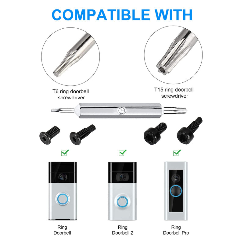 Replacement Screwdriver T6 T15 & + 20Pcs Screws Fit Ring Doorbell 2 3 4 Plus Pro Elite Blue
