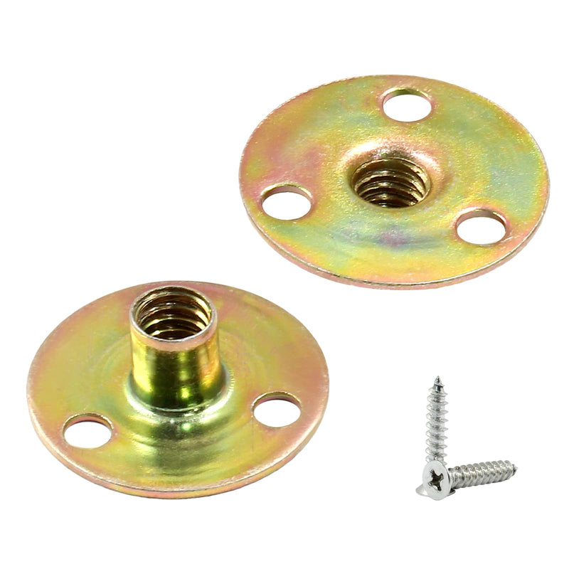 20 Pcs 1/4"-20 Brad Hole T Nut Carbon Steel Round Base Screw-in T-Nuts Furniture Hardware Flange Insert Female Thread with Screws 20