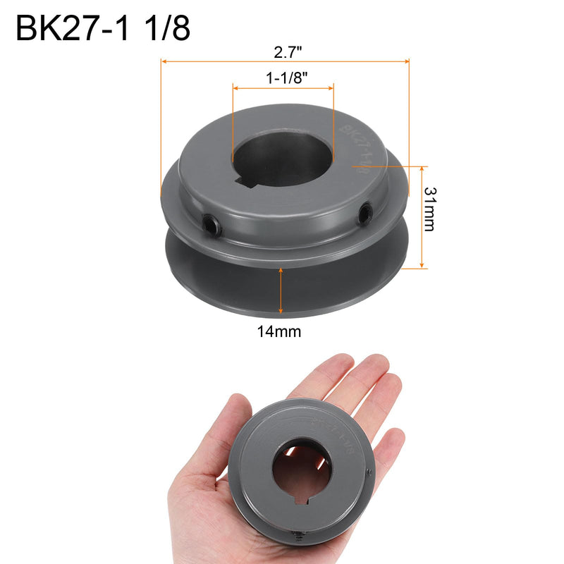 uxcell BK27-1 1/8 V-Belt Sheave 1-1/8"Bore 2.7"OD Single Groove Web Sheave Bored-to-Size Sheave, Cast Iron, Belt Section for 3L or B Belt