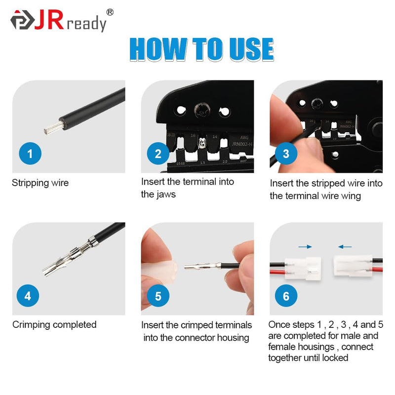 JRready ST6417 Standard.093" Pin and Socket Power Connectors 4 Circuits (6 Matched Sets),14-20 AWG，Compatible with Molex Standard.093" 4 Pin Male& Female Connector, 5.03 mm Pitch, Free Hanging