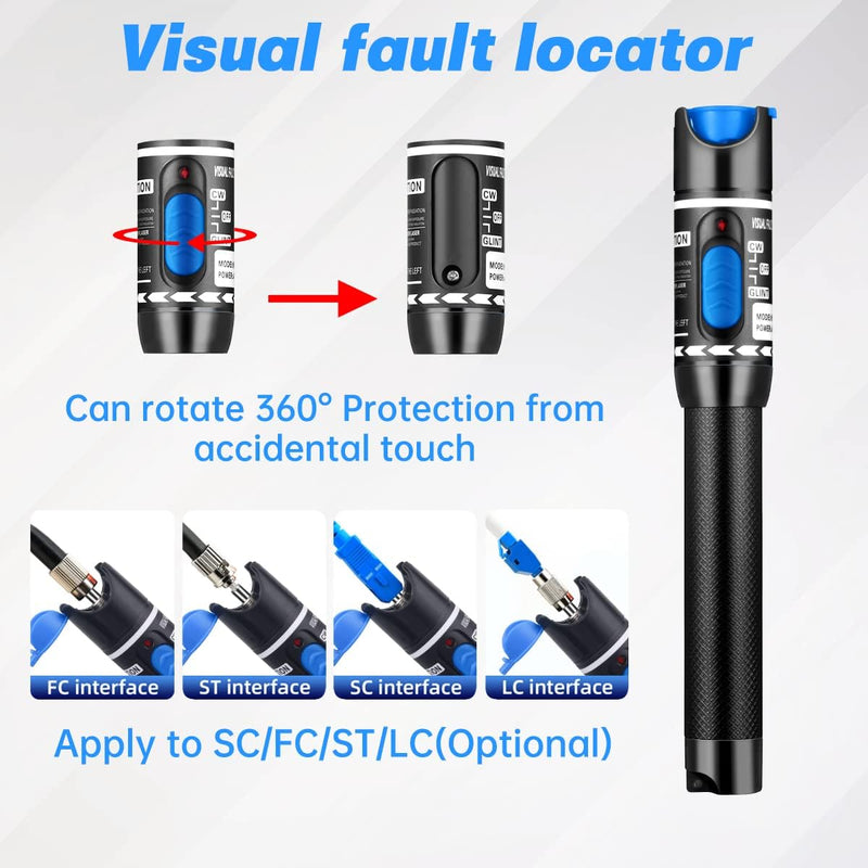 Moocci 3 Pcs Visual Fault Locator Fiber Optic Tester - Fiber Optic Cable Tester Meter with FC to LC Adapter - Tools Kit for FC/SC/ST/LC Connector,Network Cable Test - Green Blue Black Green & Blue & Black